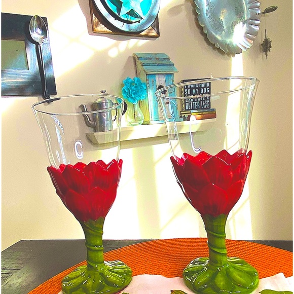 222 fifth, Dahlia Water Glasses/Goblets, Ceramic & Glass, Set of 2 - Picture 13 of 13